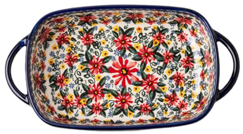 Baking Dish, 730ml Heat-resistant Ceramic Oven Dish with Dual Handles, Daisy Print Rectangle Lasagne, Non Slip Washable Casserole Dishes for Oven Kitchen