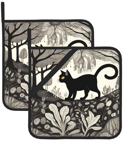 HHGFASD Presine quadrate resistenti al calore con motivo astratto a forma di gatto che cammina (set di due) 20,3 x 20,3 cm: tessuti di qualità, antiscottatura e facili da pulire