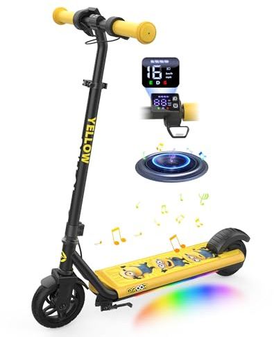 Gyroor Minions E Scooter Kinder 6-12 Jahre, v150W Motor Elektroroller für Kinder 10/13/16 km/h LED Digitalanzeige, Musik E Roller Kinder Bunte Regenbogenlichter, 3 Einstellbare Höhe Elektrorscooter