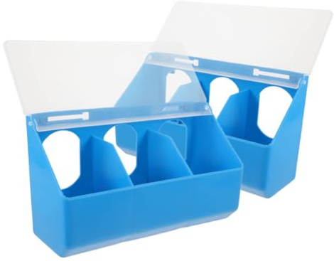 DIKACA 2pcs Blue Pigeon Feeder with Secure Lid and Three Compartments Multifunctional Feeding Watering Grit Box for Poultry Animal Feeding Supplies for Coop