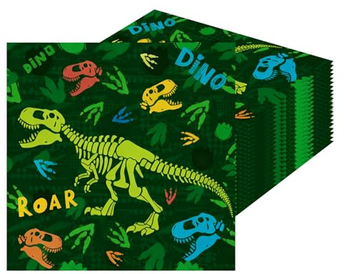 Nymora Serviettes Dino, 20 pièces Décoration Dinosaure pour Anniversaire d'Enfant - Serviettes en Papier Triceratops pour Décoration de Table de Fête Dino