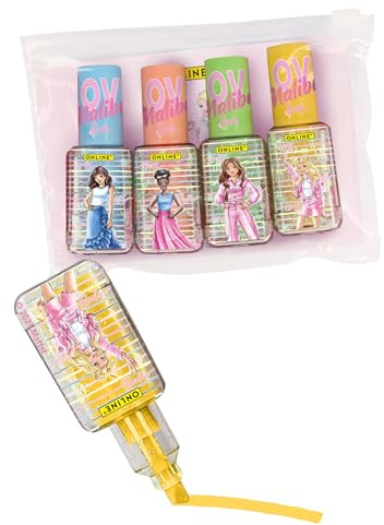 ONLINE Barbie Textmarker Set I 4-teiliges Marker Set in hübscher Nagellack-Form I Coole Marker Stifte für Kinder I Schulsachen für Mädchen mit Barbie-Motiv I Perfekt zur Einschulung