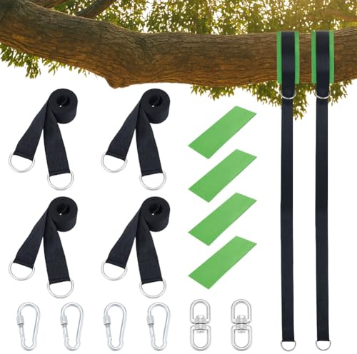 INTERWARM 2 Set Baumschaukel Aufhängeset 300cm Extra Lange Gurte Mit 2 Karabinerhaken Mit Schnappverschluss Und Bruchfestigkeit Robuste Hängematten Baumaufhängung Für alle Arten von Schaukeln
