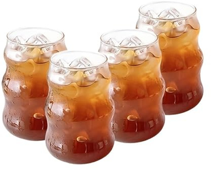 FGUJSUR 4/6PCS INS Glass Cup Heat-resistant Tumbler Drinkware Transparent Tea Juice Milk Coffee Mug Home Water Glasses Stripe Beer(4PCS-B)