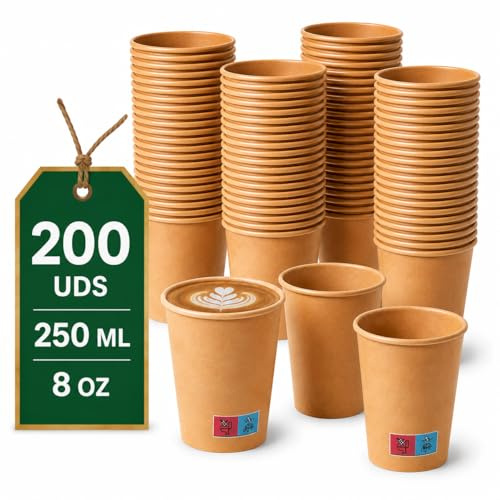LAN&LAN - Lot 200 Gobelets Jetables en Carton pour Café – Résistants à la Chaleur & Confortables en Main – Gobelets Café à Emporter pour Cafés, Boulangeries & Événements (250ml)