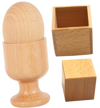 HONITANO Jeux de Coordination Main-œil Montessori Bébé, Œuf en Bois Coquetier Boîte en Bois et Bloc Carré, Jouets Sensoriels Éducatifs, Ensemble 2 Pièces pour Éveil et Motricité Fine