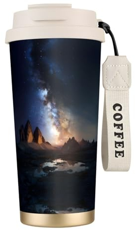 ZGHQHCDRH Milky Way Print 316 Stainless Steel Coffee Cup Premium Insulated Travel Tumbler With Straw Wrist Strap