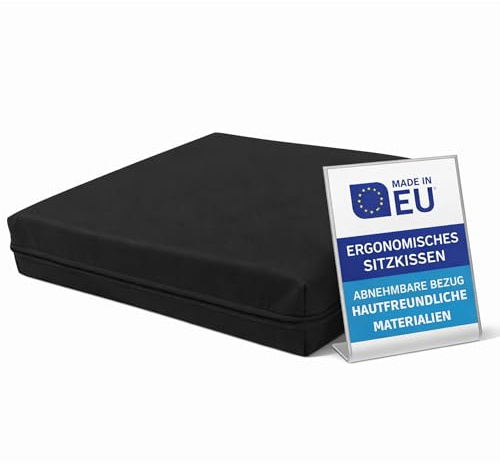 Pillows24 – Sitzkissen 40x40 x 8 cm | Ergonomische Sitzerhöhung Stuhl für Erwachsene & Senioren | Sitzpolster mit Memory Foam & HR-Schaum | Wasserdichter, abnehmbarer Bezug | Stuhlkissen für Rollstuhl