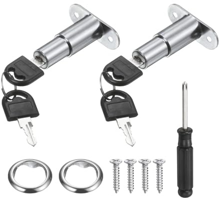 PATIKIL Push Plunger Lock 32mm(1-1/4 Inch) Cylinder Length, 2 Pcs Zinc Alloy Cabinet Door Lock Keyed Alike for File Desk Drawer Wardrobe Sliding Door