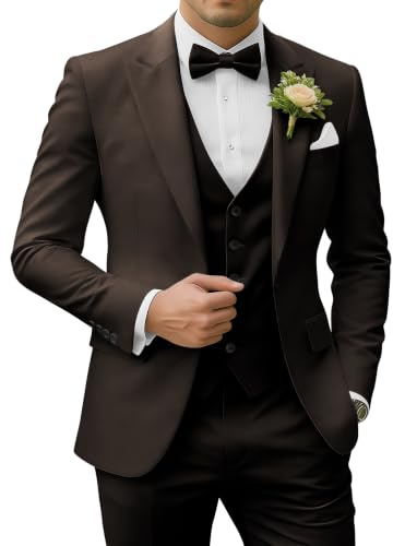 SPTALLFITJSV Men's 3 Piece Suits Slim Fit, Coffee, M