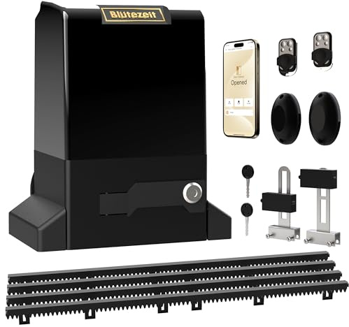 Blütezeit Accionamiento WiFi para puerta corredera 800 kg – Control Smart App, 370 W, accionamiento automático de nailon, 2 mandos a distancia y fotocélula, juego completo para puertas de entrada de
