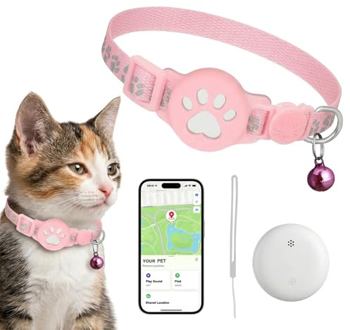 Cat Tracker Collar,Real Time GPS Dog Tracker Collar (Pink) | Compatible with iOS/Android, No Monthly Fee, Adjustable Pet Collar with Global Tracking Device, Waterproof and Dustproof