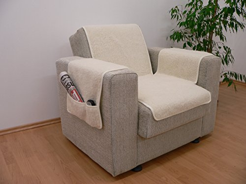 kombinierter Armlehnen- und Sesselschoner, Farbe ecru , Größe 150 cm x 50 cm + 2 mal 65 cm x 40 cm mit 2 Taschen, 1000000007025