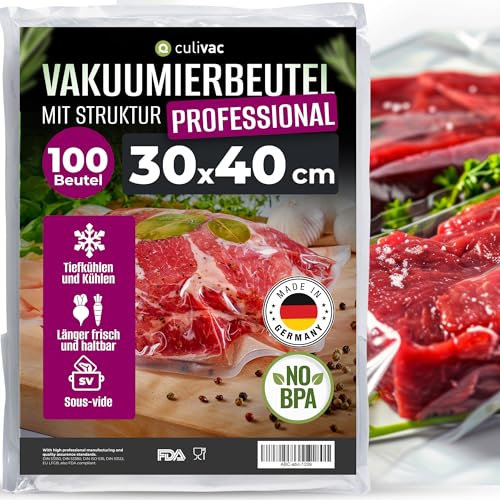culivac Vakuumierbeutel 100 Vakuumbeutel 30x40cm Premium, Folienbeutel für jedes Folienschweißgerät Vakuumiergerät Vakuumierer, Vakuumierfolie Professional sous vide, Made in Germany, BPA-frei