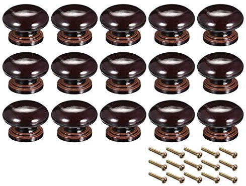 sourcing map Runde Holzknöpfe, 15 Stück, 35 mm Durchmesser, für Schrank, Möbel, Küche, Ziehgriffe für Kommode, Schublade, Kleiderschrank, dunkelbraun