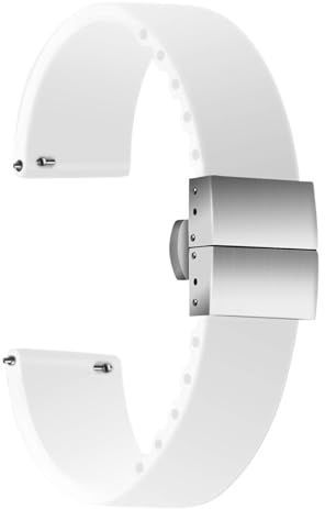 ULLCHRO Klockarmband av hög kvalitet ersättningsarmband gummi - 14 mm, 16 mm, 18 mm, 20 mm, 22 mm, 24 mm silikonklockband med rostfritt stål utfällbart spänne, Vit, 20mm, armband