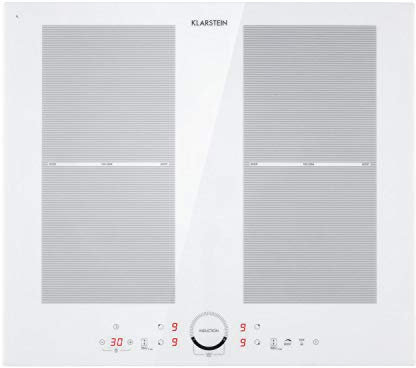 Klarstein Delicatessa Slim Domino - Induction Cooker, Ceramic Hob, Plug in Induction Hob, Flexzone Technology, Self-Contained, Hob, Booster, Pot Detection, Timer, SensorTouch, Glass Ceramic, White