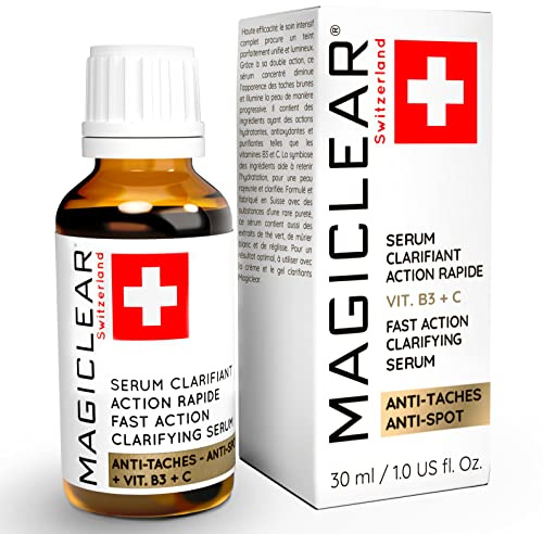 Luxury Swiss Dark Spot Remover for Face Body Serum Gel Cream anti Age Sun Brown anti Spot Acne Freckles Corrector Melasma treatment Antiage Skin Vitamin C + Niacinamide best organic brand Magiclear
