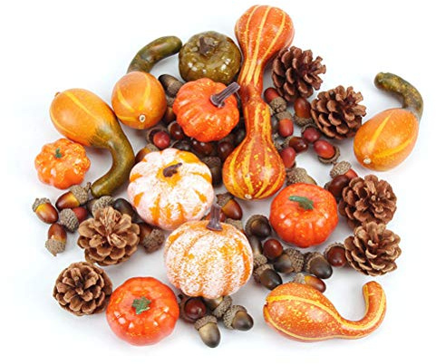 Décorations dautomne dautomne 50 Pcs Récolte De Citrouille Artificielle Automne Automne Guirlande De Thanksgiving Décor De Banquet Mini Citrouilles Artificielles Et Gourdes Feuilles Dérable Pommes