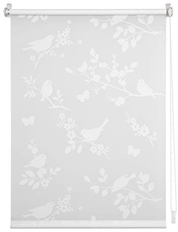 Lichtblick Seitenzugrollo Klemmfix, ohne Bohren, Klemmträger, lichtdurchlässig, Blickdicht, Ausbrenner, weiß-weiß Weiß Pflanze, 90 cm x 150 cm (B x L)