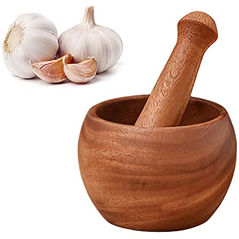 UPTALY Mortier et pilon en bois naturel (petite taille diamètre 9,5 cm), bol de moulin à ail en palissandre robuste, bol et pilon, presse-purée manuel, presse-purée à épices en bois