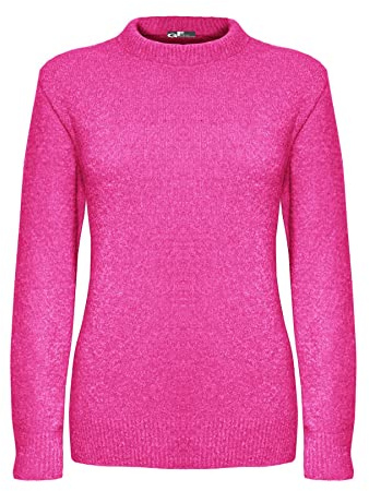 Generation Fashion Maglione da donna lavorato a maglia a maniche lunghe elasticizzato, con scollo rotondo, Fucsia, S-M