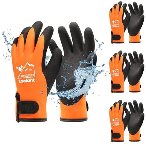 toolant 100% Waaserdichte Arbeitshandschuhe für Herren und Damen, Arbeitshandschuhe Winter für kaltes Wetter, Touchscreen, Warme Thermohandschuhe (3 Paare) | Touchscreen, Gefrierschrankarbeit für Männer und Frauen, Arbeiten bei kaltem Wetter & Outdoor-Aufgaben, 3 Paar, Orange, Lagre