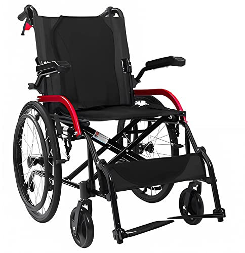 Bueuwe Rollstuhl Faltbar Leicht Aktivrollstuhl, Ultraleicht Rollstühle mit Selbstantrieb, Reiserollstuhl für die Wohnung und Unterwegs, Sitzbreite 46 cm, Aluminium,Schwarz,Niedrige Rückenlehne