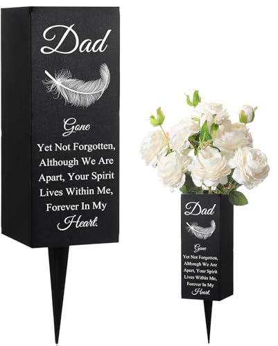Geosar Dad Cemetery Vases for Grave Metal Cemetery Grave Flower Vase Memorial Flower Holder with Spike Dad Floral Graveyard Decorations for Burial Ground Lawn Yard Funeral