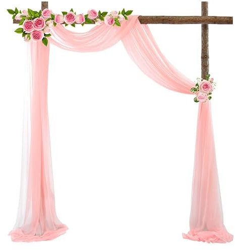Querbehang Freihanddeko,Transparentem Voile Hochzeitsbogen Hochzeit Vorhang Deko Dekoschals Tüll Chiffon Foto Hintergrund Vorhangschal für Fotografie Party Geburtstag Taufe 75 * 300cm,Rosa