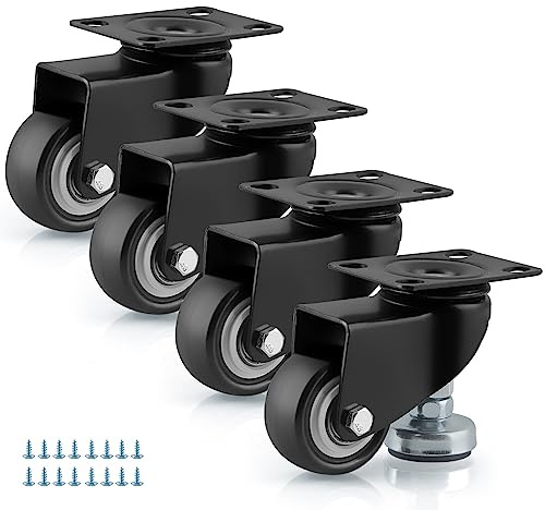 Skelang 4 Pcs 50mm Swivel Leveling Castor, Adjustable Feet Wheel, Retractable Caster for Workbench, Trolley Dolly and Shopping Cart, Total Load Capacity 150kg