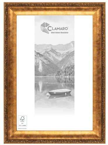 CLAMARO 'FRANZ' Bilderrahmen Antik 100x120 Massivholz | Bronze Antik | Shabby Chic Vintage Barock | Holzrahmen inkl. Acrylglas, Rückwand, Aufhänger (Querformat & Hochformat)