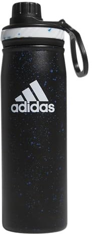 adidas 20 oz Stainless Steel Water Bottle, Insulated Double-Walled 18/8 Metal, Men, Women, Girls and Boys Water Bottles, Black/Bright Royal Blue/White, 20 oz (600 mL)