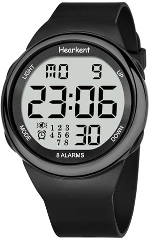 Hearkent 8 alarmas vibrantes Reloj recordatorio de medicamentos Reloj de gran número impermeable, Negro , minimalista