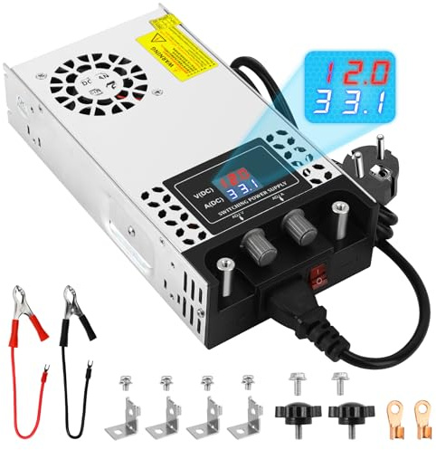 VIXKPIRR Alimentation Réglable CC 0-12V 50A 600W Transformateur 220V à 12V | Convertisseur CA à CC Tension Variable 0-12V 600W Adaptateur avec Affichage LED, pour Bandes LED, Caméra CCTV, Imprimante 3D