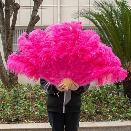 Abanico de plumas de avestruz esponjoso grande de 130 cm Abanico de mano grande para fiesta puesta en escena accesorios de bailarina plegable 13 barras-rojo oeste
