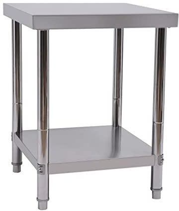 Mesa de trabajo de acero inoxidable, banco de trabajo, banco de trabajo móvil, para cocina y restaurante, 2 niveles, capacidad de carga de 400 kg, diseño moderno, independiente, 60 x 60 x 80 cm