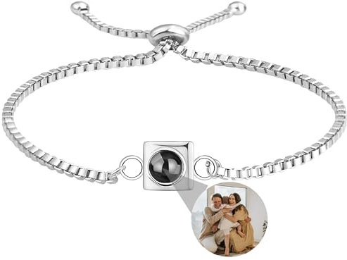 Zopmopae Personalisiertes Armband mit Bild innen, Individuelle Foto Projektion Armband, Kreis Bild Armband personalisiert, Foto-Gedenk-Armband für Frauen Freundin Mutter Männer Haustiere