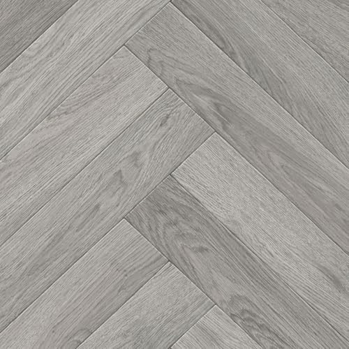 Herringbone Pattern Grey Wood Effect Vinyl Flooring For LivingRoom, Hallways, Kitchen, 2.8mm Vinyl Sheet-1m(3'3) X 2m(6'6)-2m²