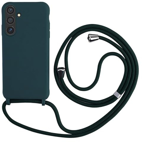 Keteen Mobile Phone Lanyard Case for Samsung Galaxy A55 5G, Slim Silicone Case with Removable Cord, Shockproof Bumper Cover for Hanging, Necklace Phone Case - Green