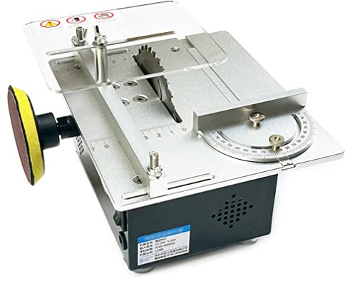 Mini Sega da banco per la Lavorazione del Legno, Sega da banco elettrica Multifunzione da 4500 Giri/min con misuratore Obliquo, Taglio angolare da 0 a 90, 7 velocità Regolabili per Taglio di Legno,