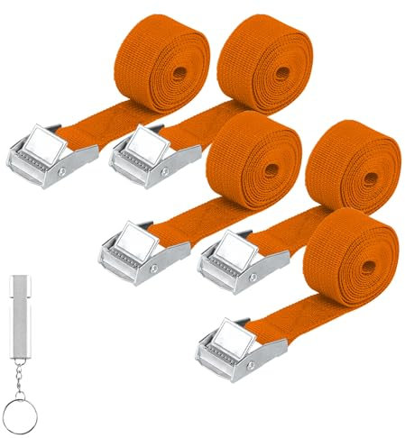 5 Pz Cinghie di Tensione, 1,5 M x 25 mm Cinghie a Cricchetto con Fibbia, Cinghie di Fissaggio a Cricchetto, Cinghia di Ancoraggio con Chiusura per Moto Auto Portabiciclette