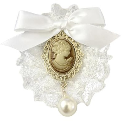 Asudaro Retro Ansteckblume für Damen,1/5 Stück Spitzenschleifen-Corsage Elegante Spitzen-Kamee-Brosche mit Kunstperlen Zarte Stoff-Lace Brosche mit süßem Schleifendesign für Hochzeitskleider Partys
