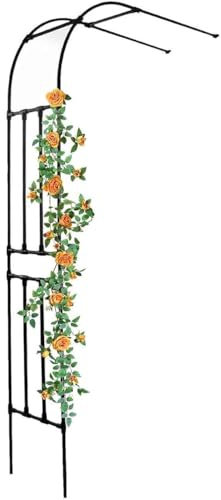 Metall-Rankgitter für Kletterrosen, Reben, schwarz, halber Bogen, für den Außenbereich, Pflanzenwandstütze, einfache Montage, weißer Torbogen, 220 x 240 cm