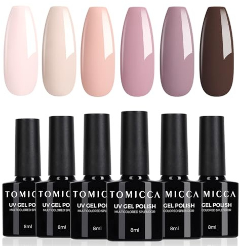 TOMICCA UV Nagellack Set 6 Farben Nudefarben Braun Gel Nagellack 8ml | Natur Gellack Soak-Off UV LED Manicure Gel Lacquer Varnish für Nagelstudio DIY Home
