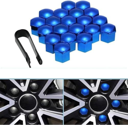 WSYLJX 20 Stücke Auto Radschraubenkappen für Mercedes Benz W211 M272, Anti-Staub Radmutterkappe Sechskant Nabe Schraube Kappen Dekoration Zubehör,Blue-17mm