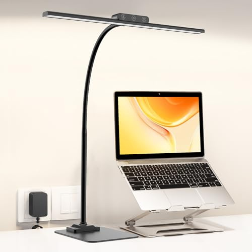 EppieBasic Schreibtischlampe LED Dimmbar, 12W Schreibtischlampe mit Metallbasis für Homeoffice, Augenschutz Schwanenhals Büro Tischlampe, Monitor Lampe, Schreibtischleuchte, Tageslichtlampe - Schwarz