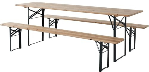 Table de Jardin Brasserie Pliante avec 2 bancs Lisbonne - 218 x 59,5 x 75 cm - Marron