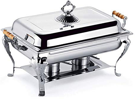 Edelstahl Chafing Dish mit Deckel - Speisenwärmer Wärmebehälter für Buffets und Partys - Gastronomie Buffetwärmer mit Holzgriff