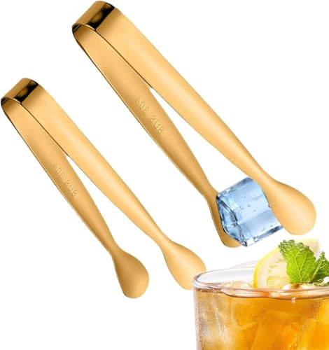 2 Stück Mini Zuckerzange Essen Clip, Edelstahl Eiswürfelzange Servierzange Salat Zange, Candybar Zangen Für BBQ Süßes Eiswürfel Salat (Gold A)